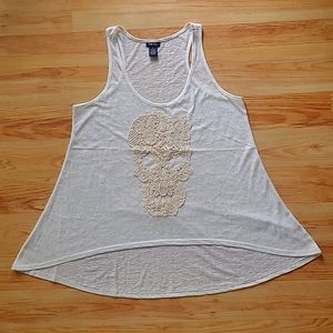 Rue21 Sheer Tank Top with Crochet Skull.